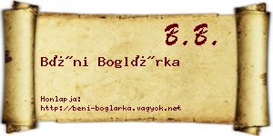 Béni Boglárka névjegykártya